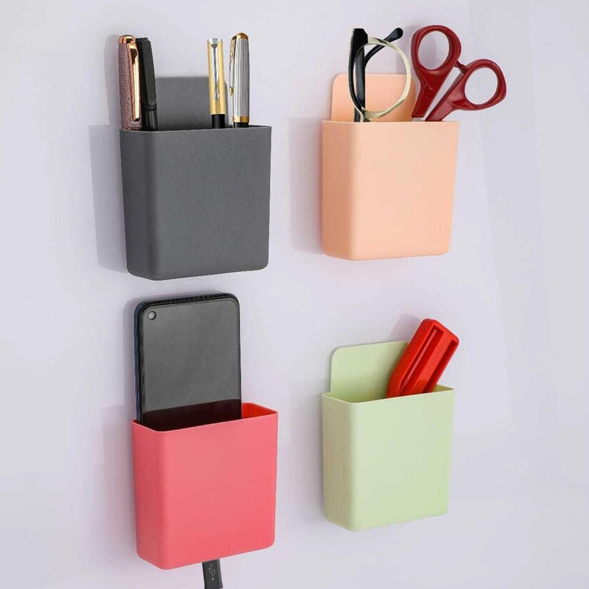 8485 Multipurpose Plastic Wall Mounted Remote Mobile Holder Stand (Pack Of 4)