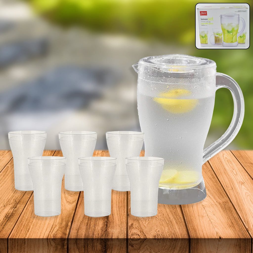 Apex Unbreakable Lemon Jug Set With 6 Glasses  1200ml Jug + 300ml Glasses Approx