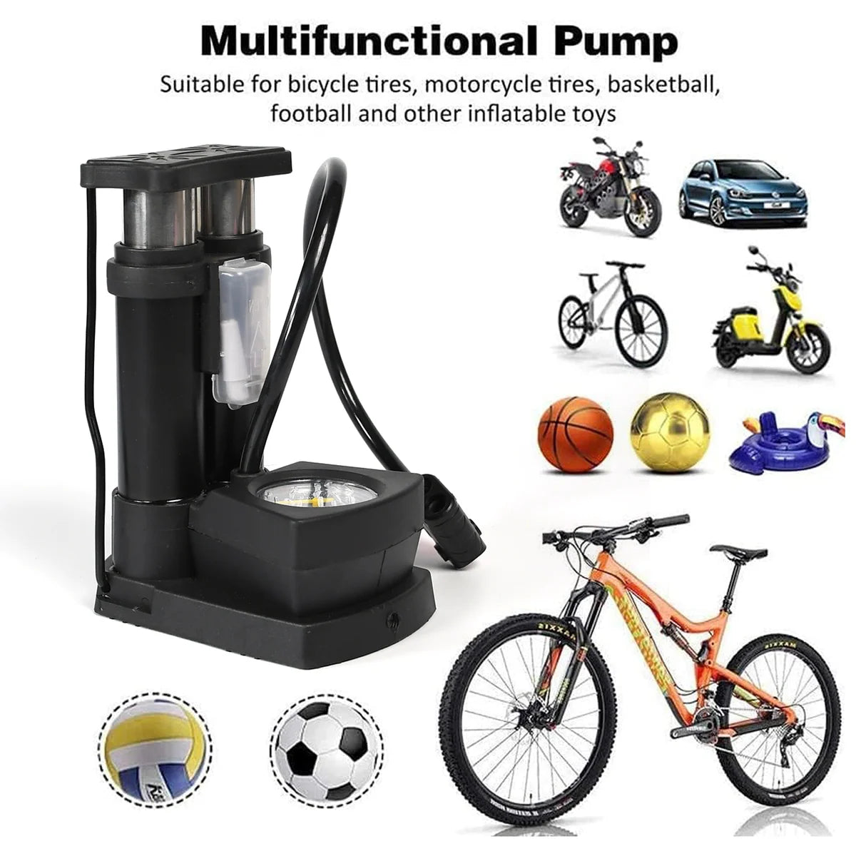 0533 Portable Mini Bike Pumpcycle Pump Foot Activated With Gauge Floor Bicycle Pump Cycle Pump