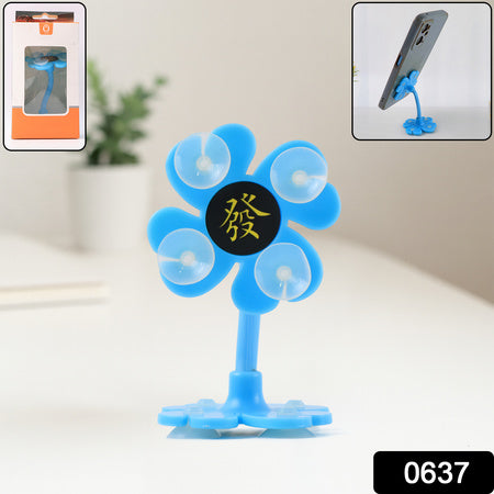 0637 -360 Rotatable Flower Shape Cellphone Holder Car Mount Sucker Stand (Multicolored With Box))